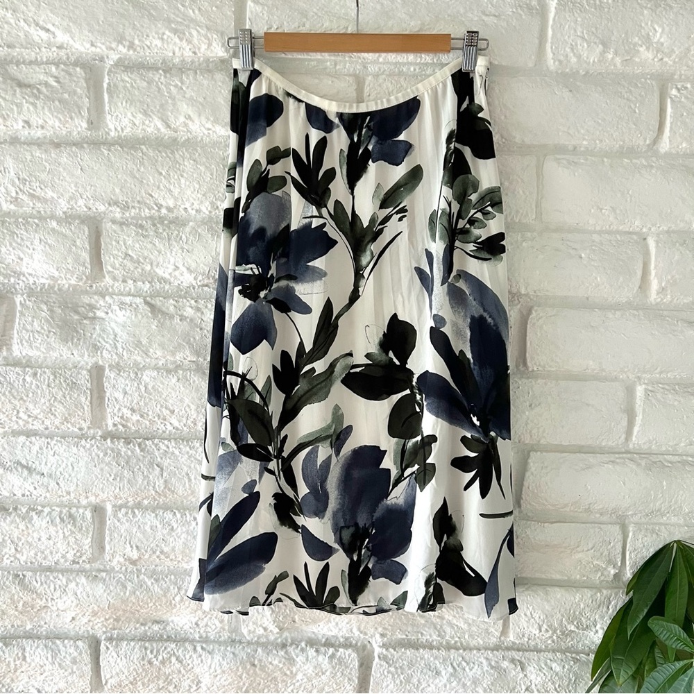 DKNY Black Blue White Floral A Line Skirt